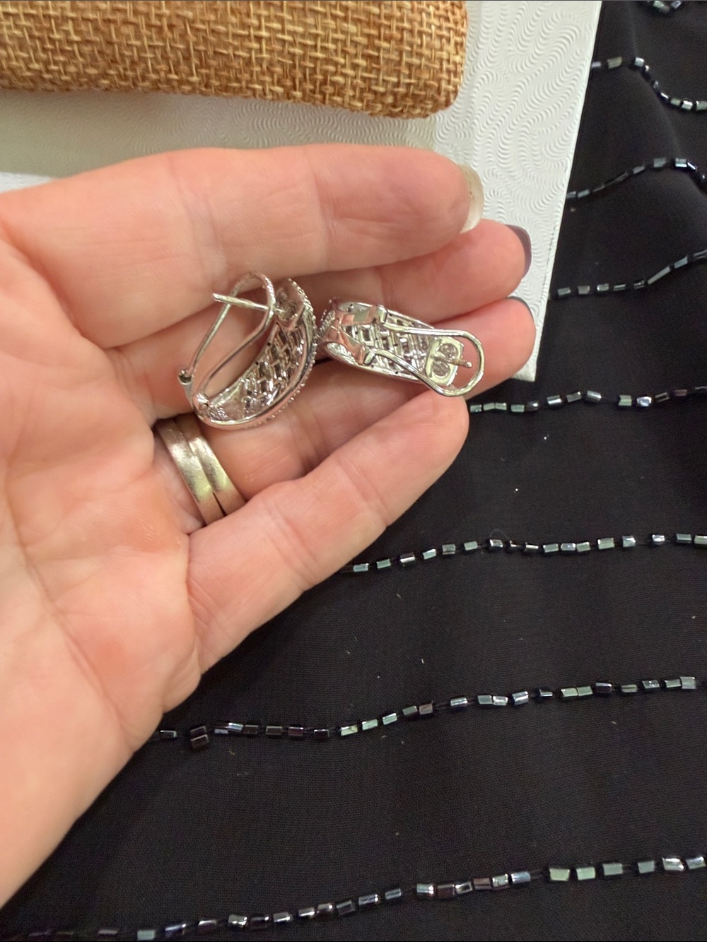 Silver Pavé Diamond Earrings for Women - Picture 2 of 3
